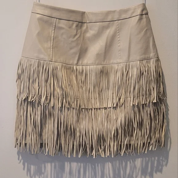 Altar'd State Cream Fringed Mini Skirt Cocktail - Picture 6 of 9